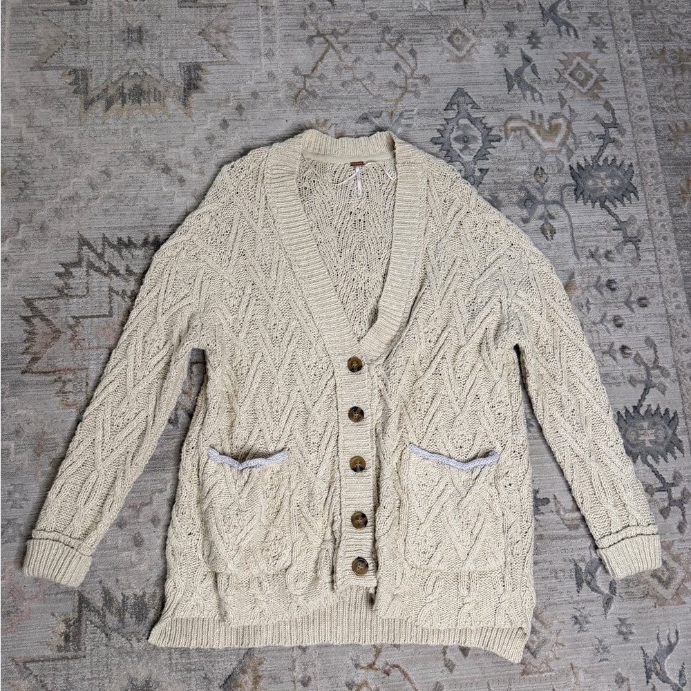 Cream Cable Knit Cardigan with Button Front
